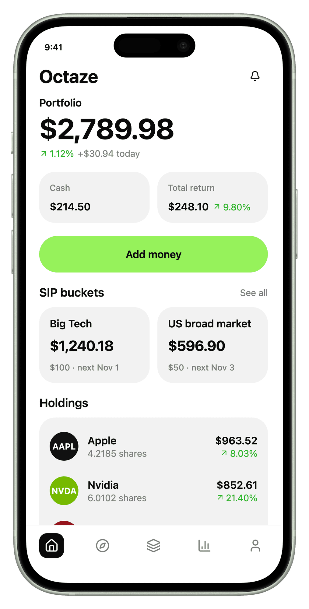 Octaze home screen